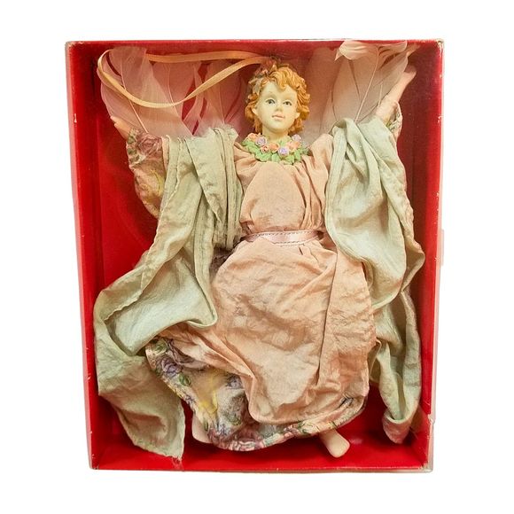 Alexander's Other - Vintage 80’s Porcelain Victorian Winged Feathers Angel Doll Ornament 7.50” *FLAW